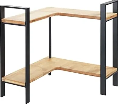 WENKO Küchen-Eckregal Mod. Lou, Organizer für die Arbeitsplatte, aus Metall und Bambus, 2 Etagen, 30 x 33 x 30 cm, Schwarz/Hellbraun