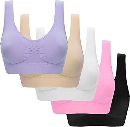 DeHolifer 5 Stück Damen Sport BH Ohne Buegel BH Damen Baumwolle Bustier Damen Sport BH Starker Halt Große Brüste für Frauen Bustier Gepolstert Damen Sporttops Yoga Tops Damen BH Damen Push Up