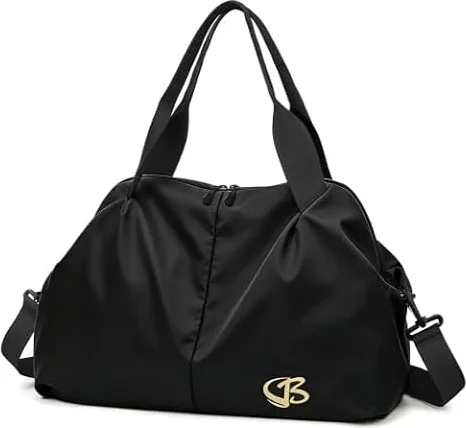 Vllcsla Sporttasche Damen Klein Reisetasche, 45x27x20 cm, mit Nassfach, Weekender Fitness Gym Bag, Sport Tasche Damen Fitnessstudio Gym Tasche, Leichte Weiche Sporttasche, Schwarz