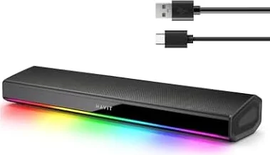 havit PC Lautsprecher, USB PC Soundbar mit Dynamischem LED-Licht, HiFi Stereo, Bluetooth 5.3 Gaming Lautsprecher für PC, Laptop, Tablet