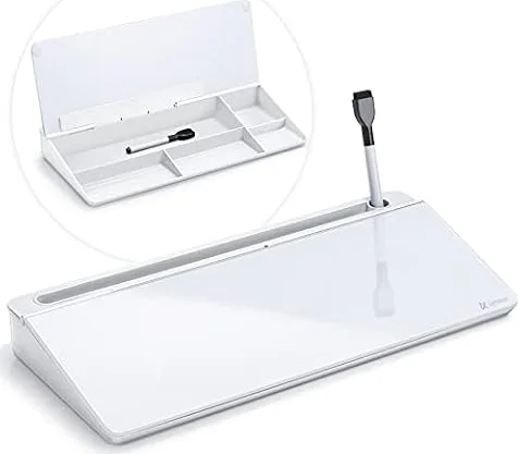 Varhomax Schreibtisch Organizer, Desktop Whiteboard Glas Weiß Mit Aufbewahrung Abwischbar, To Do Liste, Notizblock und Tastaturständer für Homeoffice, Büro und Schulbedarf