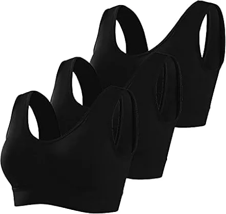 Memoryee Sport BH Damen Große Brüste Starker Halt Push Up Ohne Bügel 3er Pack Set Gepolstert Joggen Yoga Laufen Reiten Bra Crop Top Schwarz*3 5XL