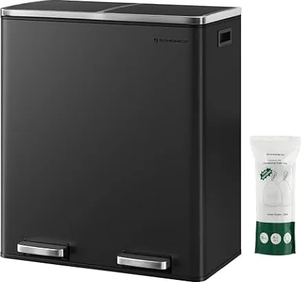 SONGMICS Mülleimer, 2 Fächer, Mülltrennsystem, Treteimer