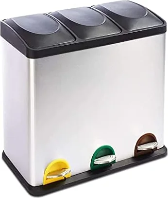 Floordirekt Mülleimer 2 oder 3 Fächer 24 L aus Edelstahl für Haushalt inkl. 15 Müllbeutel | Abfalleimer Mülltonnenbox 3er für Küche 3 Kammer je 18 Liter für Papier, Biomüll, Plastik
