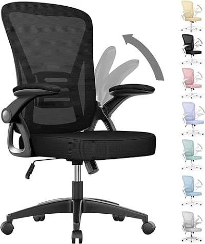 naspaluro Bürostuhl mit Verstellbaren Armlehnen, Ergonomischer Schreibtischstuhl mit Netzbespannung, Lordosenstütze, Höhenverstellbarer, Gepolstertem Sitzkissen, 360° Drehstuhl, Schwarz