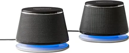 Amazon Basics Stereo-2.0-Lautsprecher für PC oder Laptop, 3,5-mm-AUX-Eingang, USB-Stromversorgung, 1 Paire, Schwarz