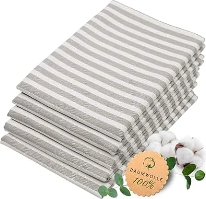 ZOLLNER 5er Set Geschirrtücher Baumwolle in 50x70 cm - saugstarke und langlebige Küchentücher - waschbar bis 60°C – in grau gestreift- Gastronomiequalität - Oeko Tex® Zertifiziert