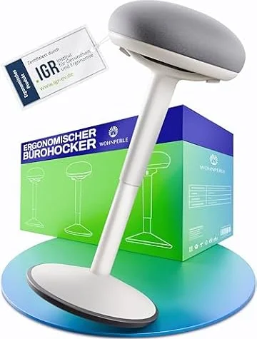 Wohnperle Bürohocker ergonomisch [Zertifiziert] 2in1 Sitzhocker & Stehhocker höhenverstellbar | Ergonomischer Hocker Weiß für Büro und Schreibtisch - Wackelhocker + Pendelhocker mit Schwingeffekt