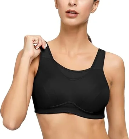 Deyllo Damen Sport BH Große Brüste starker Halt Sport-BHS Ohne Bügel für Fitness Joggen Lauf Yoga(Schwarz,80E)