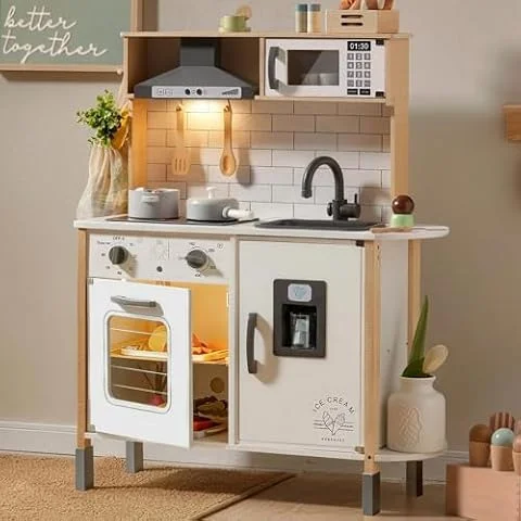 Tiny Land Kinderküche Spielküche Holz Kinder Küche mit Licht & Sound