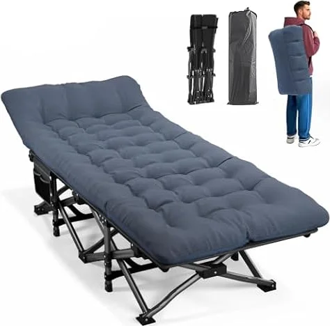 ATORPOK SHOP Campingbett feldbett klappbar, Faltbar Gästebett bis 200 kg für,mit Seitentasche, tragbares Campingliege，Outdoor, Garten, Reisen, Camping, Indoor (Blau)