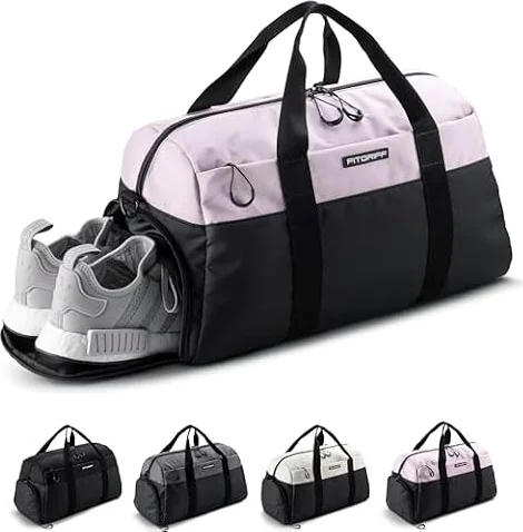 Fitgriff® Sporttasche & Reisetasche V2 für Damen und Herren - mit Schuhfach & Nassfach - Tasche für Sport, Fitness, Reisen - Trainingstasche, Gym Bag, (Black/Pink, Small)