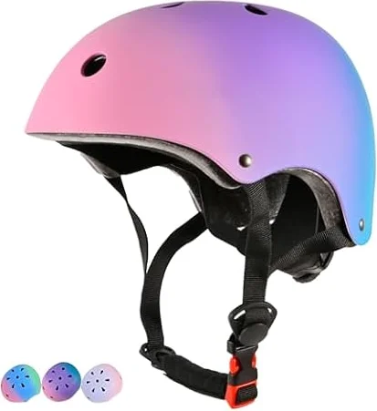 LOKJIJI Verstellbarer Kinder Fahrradhelm Skaterhelm für Mädchen Jungen Jugend, Farbe Farbverlauf Kinder Schutzhelme für Multi-Sportarten Fahrrad Skateboard Skaten, Violett, S