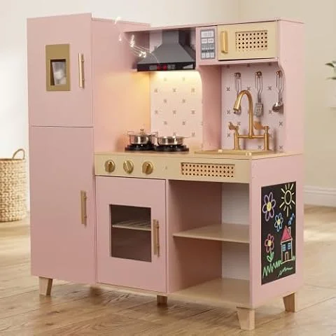 WoodenFun Vintage Küche Holz Schrank mit Mikrowelle Backofen Rollenspiel ab3