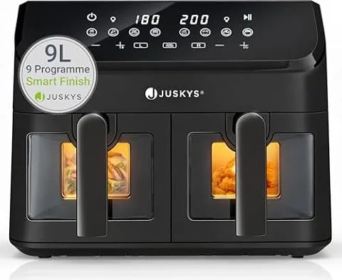 Juskys Airfryer 9 L Heißluftfritteuse mit 2 Kammern, 9 Programme