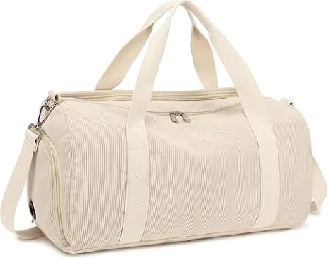 LOIDOU Sporttasche Damen 24L aus Cord mit Schuhfach und wasserdichtem Nassfach, Reisetasche Damen mit Kofferschlaufe und abnehmbarem Schultergurt für Fitness, Schwimmen & Wochenendtrip