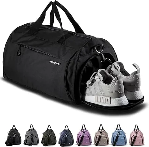 Fitgriff® Sporttasche & Reisetasche für Damen und Herren - mit Schuhfach & Nassfach - Tasche für Sport, Fitness & Reisen - Trainingstasche, Gym Bag (Black, 48 x 26 x 25 cm (Small))