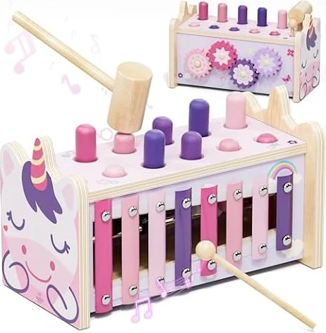 Lehoo Castle Montessori Spielzeug ab 1 Jahr, Rosa Hammerspiel für Mädchen