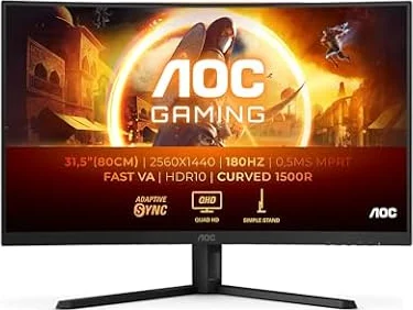 AOC CQ32G4VE 32 Zoll Curved, WQHD Gaming Monitor, 180Hz, Fast VA Panel, 1ms GtG, HDR10, FreeSync, (2560x1440 HDMI 2X 2.0 DP 1x 1.4) Schwarz