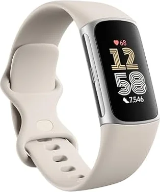 Fitbit Google Charge 6 Aktivitätstracker enthält eine 3 monatige Google Health Premium Mitgliedschaft, 7 Tage Akkulaufzeit, Google Wallet und Maps, Porcelain/Aluminum in Silber