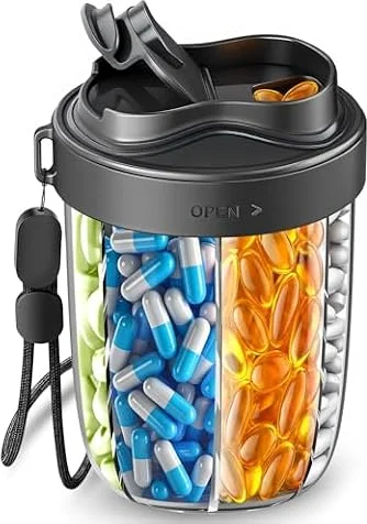 Tablettenbox 7 Tage Morgens Mittags Abends | Rund mit 7 Großen Fächern & Anti-Verwechslungs-Design | Breite Öffnung, BPA-frei & Tragbar | Für Medikamente, Vitamine, Fischöl usw (Schwarz)