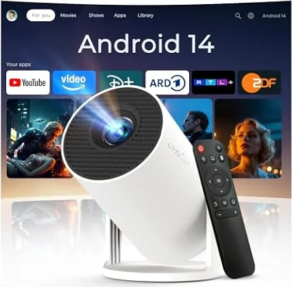 Mini tragbarer Beamer 4K-Unterstützung, Android 14, Fernbedienung per App