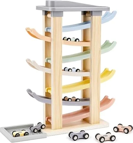 Joyreal Kugelbahn Baby Holz ab 1 2 3 Jahr - Montessori Auto Spielzeug, Kugelbahnen Holzspielzeug Kinderspielzeug Geschenk zum 1. Geburtstag Junge Mädchen Baby