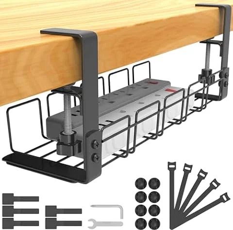 Unter dem Kabelmanagement Schreibtisch Ohne Bohren Kit, kabelkanal Schreibtisch zum Verwalten von Kabeln und Steckdosenleisten, Klemmbar Kabel Organizer Tray für Büro PC-Tischen - Schwarz 40cm Brei