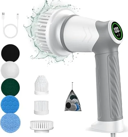 Elektrische Reinigungsbürste, Reinigungsgerät für Haushalt, Kabellos Power Spin Scrubber mit 7 Bürstenköpfen, 2 Speed Integrierte übertragung, Cleaning Brush für Fliesen, Duschen