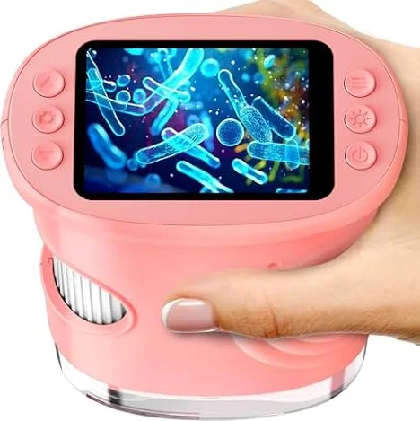 Ashfly Handy Digital Mikroskop für Kinder, 1080P HD 2.0" Bildschirm Taschenmikroskop, Microscope LED Lights -Anschluss an PC, Mini-Mikroskop draussen Geschenke für 4-12 Jährige Rosa