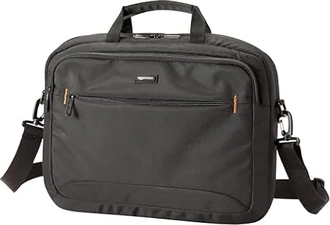 Amazon Basics Laptoptasche, Kompakte Umhängetasche mit Zubehörfächern, für Laptops bis zu 15,6 Zoll (39,6cm), Schwarz, 1 Stück