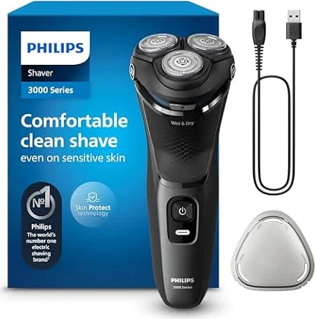 PHILIPS Shaver Series 3000 – Elektrischer Rasierer für Herren: Nass- & Trockenrasur, mit SkinProtect-Technologie, in Anthrazit, mit ausklappbarem Bartschneider, kabellos (S3145/00)