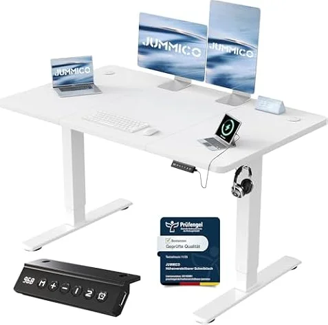 JUMMICO Höhenverstellbarer Schreibtisch 120 x 60 cm, USB-A-Anschluss