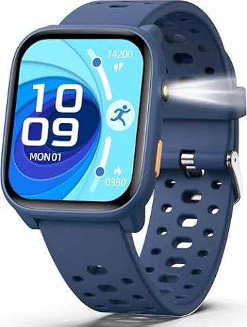 Smartwatch Kinder, Fitness Tracker Uhr Digitale Fitnessuhr mit Schrittzähler, 24/7 Puls, IP68 Wasserdicht, Schlaf-Monitor, Wecker, Puzzle-Spiele, 1,85" HD-Touchscreen für Mädchen Jungen 6-16 (Blau)
