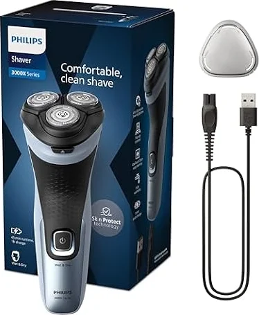 Philips Shaver Series 3000X – Elektrischer Rasierer für Herren, Nass- und Trockenrasur, Himmelblau, mit SkinProtect-Technologie, ausklappbarem Bartschneider und ergonomischem Griff (Modell X3053/00)