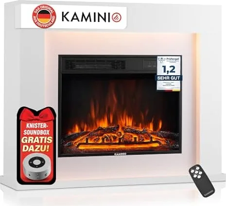 KAMINIO® Matti MODERN 38 Weiß Elektrokamin mit Heizung [Standkamin]