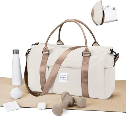 WEPLAN Sport Duffel Bag Damen Herren Sporttasche mit Schuhfach & Nassfach Reisetasche Handgepäck Tasche Sporttaschen Fitness Gym Bag Weekender Travel Bag Schwimmtasche Trainingstasche,A19-Beige Braun
