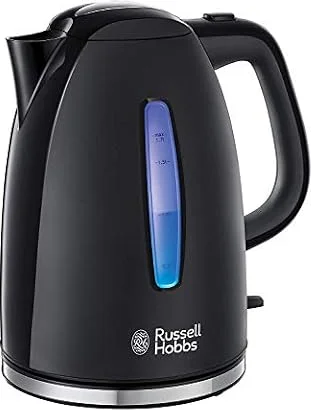Russell Hobbs Wasserkocher Textures+, 1,7l, 2400W, LED Beleuchtung, Schnellkochfunktion, optimierte Ausgusstülle, herausnehmbarer Kalkfilter, Teekocher schwarz 22591-70 [Energieklasse A+++]