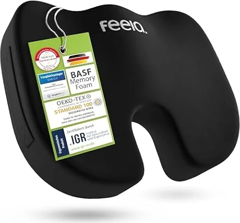 feela.® Orthopädisches Sitzkissen [3 Härtegrade] TESTSIEGER – Ergonomisches Sitzkissen für Bürostuhl & Auto – Schmerzlindernd, Steißbein entlastend, Sitzkomfort & Durchblutung fördernd (Hart)