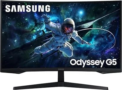 Samsung Odyssey G55C Curved Gaming Monitor 32 Zoll, Bildschirm mit VA-Panel, 2.560 x 1.440 Pixel, 1.000R Radius, HDR10, AMD FreeSync, 165 Hz, Reaktionszeit 1 ms (MPRT), LS32CG554EUXEN
