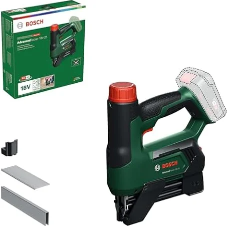 Bosch 18V System agrafeuse/cloueur sans fil AdvancedTacker 18V-25 (puissant outil 2 en 1 pour clouer et agrafer avec agrafes, clous, butée de distance, embout guide-fil)