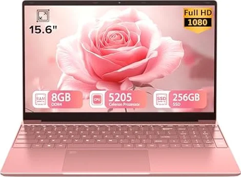 Trygood Laptop 15,6 Zoll 8GB RAM 256GB SSD Notebook Full HD IPS Display Roségold Hintergrundbeleuchtete Tastatur Fingerabdruck-Entsperrung Dual-Band WLAN HDMI USB 3.0 für Schule Studium Home Office A