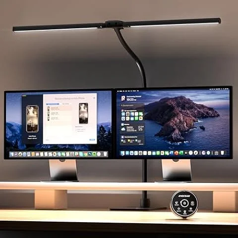 EYOCEAN Schreibtischlampe, Doppelkopf Schreibtischlampe, 24W 80cm Tageslichtlampe Schreibtisch mit Fernbedienung, Dimmbare Monitor Lampe, Büro Tischlampe, Augenschutz Bildschirmlampe