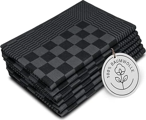 ZOLLNER 6er Set Geschirrtücher Baumwolle in 65x65 cm - extrem saugstarke und robuste Küchentücher - waschbar bis 60°C – in schwarz kariert - Gastronomiequalität - Oeko Tex® Zertifiziert