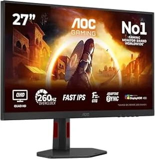 AOC Q27G4ZR 27 Zoll WQHD Gaming Monitor, 260Hz, Fast IPS Panel, 1ms GtG, HDR400, G-Sync Compatible, Höhenverstellung,Lautsprecher,(2560x1440 HDMI 2X 2.0 DP 1x 1.4) Schwarz