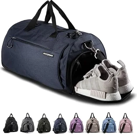 Fitgriff® Sporttasche & Reisetasche für Damen und Herren - mit Schuhfach & Nassfach - Tasche für Sport, Fitness & Reisen - Trainingstasche, Gym Bag (Navy Blue, 48 x 26 x 25 cm (Small))