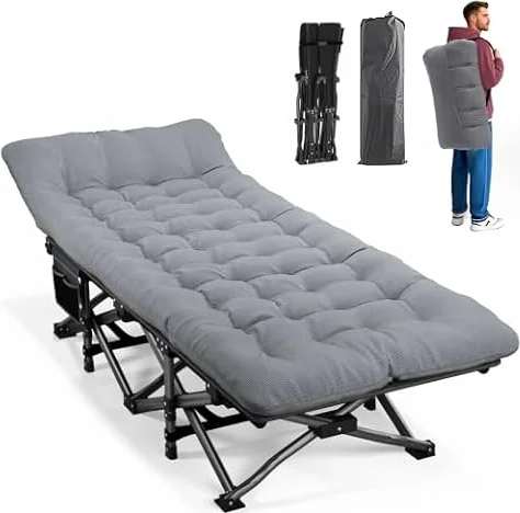 ATORPOK SHOP Campingbett feldbett klappbar, Faltbar Gästebett bis 200 kg für,mit Seitentasche, tragbares Campingliege，Outdoor, Garten, Reisen, Camping, Indoor (Grau)