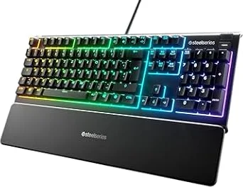 SteelSeries Apex 3 Gaming Tastatur - 10-Zonen RGB-Beleuchtung - Flüsterleise Gaming-Switches - Premium magnetische Handballenauflage - IP32 wassergeschützt - Deutsches (QWERTZ) Layout