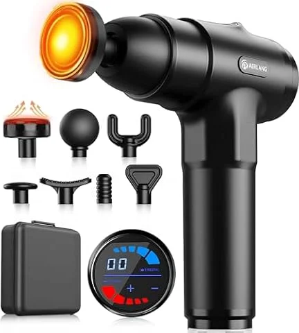 Massagepistole mit Wärmefunktion,AERLANG Muskel Massage Gun,Massagegerät mit LED Anzeige,Handmassagegeräte geschenke für männer,Massage Pistole mit 20verstellbaren Stufen&7Massageköpfen