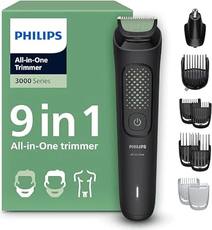 Philips Multigroom 3000er-Serie All-in-One 9-teiliger Trimmer: Rasierer und Haarschneider für Gesicht, Kopf und Körper, selbstschärfende hautfreundliche Klingen, zwölf Längeneinstellungen, MG3946/15